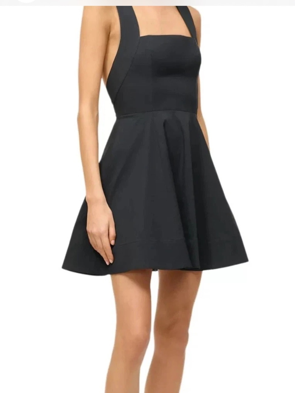 STAUD Mini Teresa Black Square Neck Crossback Mini Dress, size 6